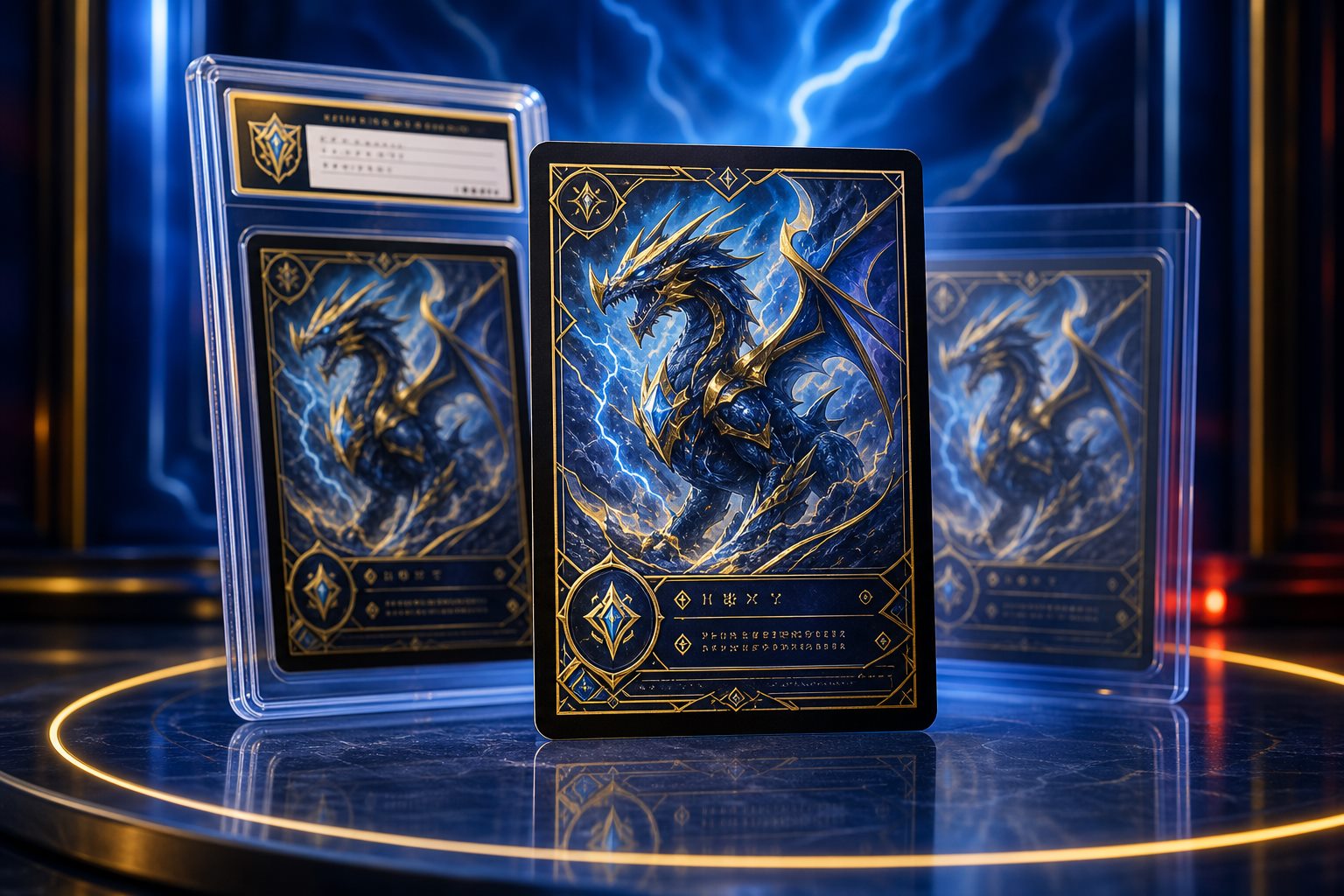 Original fantasy trading card shown raw, in a top loader and in a graded slab